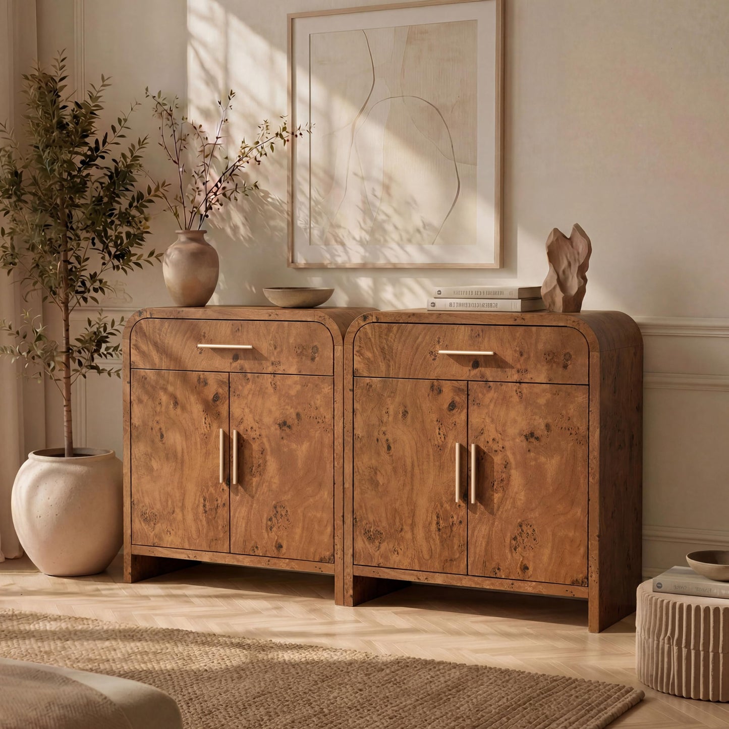 Curved 2-Door & Drawer Cabinet