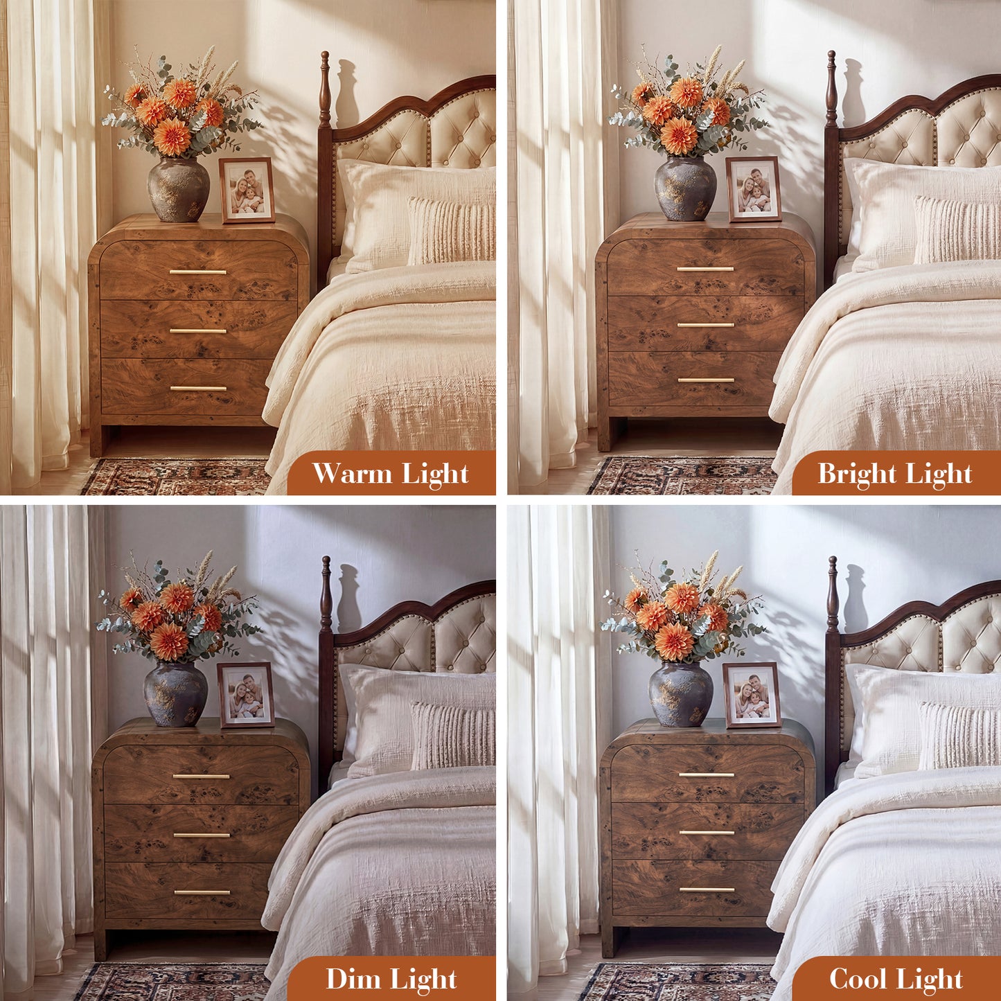 EliteSet Night Stand Set of 2, 3-Drawer[Curved Profile] [FSC-Certified Wooden Board] Nightstand 26.7"H Metal Handle Modern Bedside Table Side Table End Table
