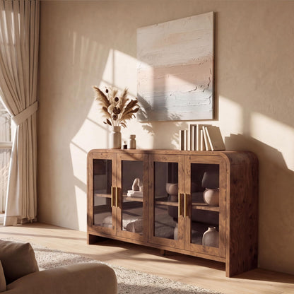 Curved Sideboard Cabinet - 4 Glass Doors