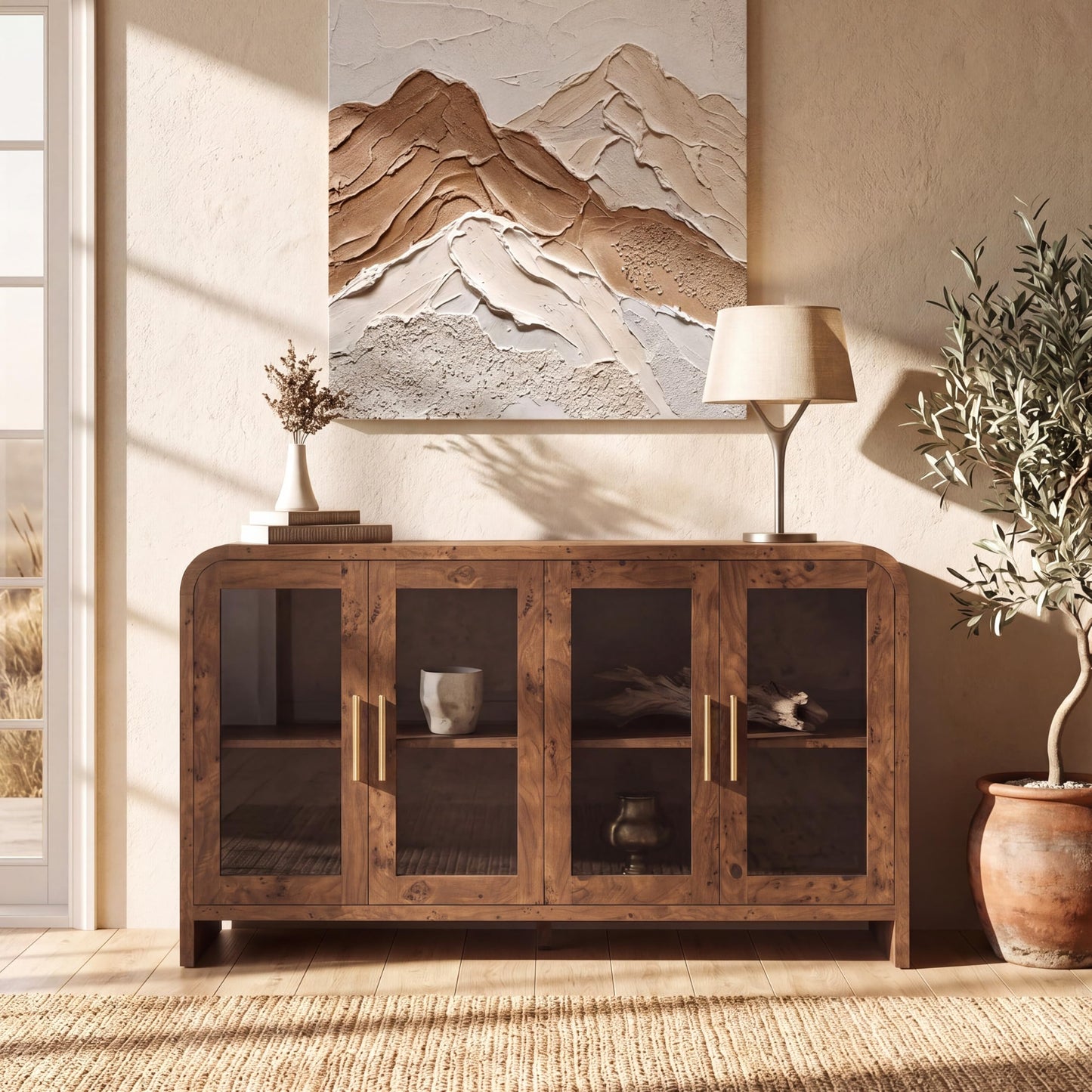 Curved Sideboard Cabinet - 4 Glass Doors