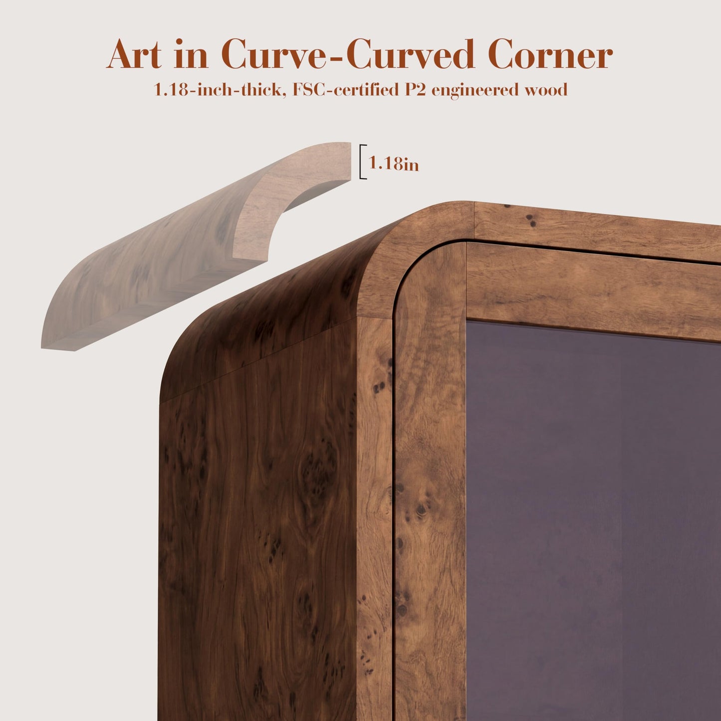 Curved Sideboard Cabinet - 4 Glass Doors