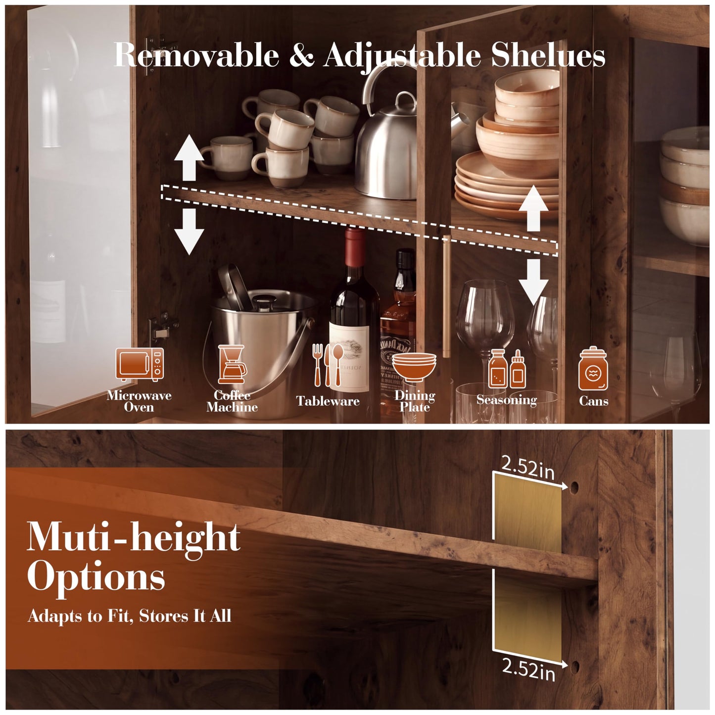Curved Sideboard Cabinet - 4 Glass Doors