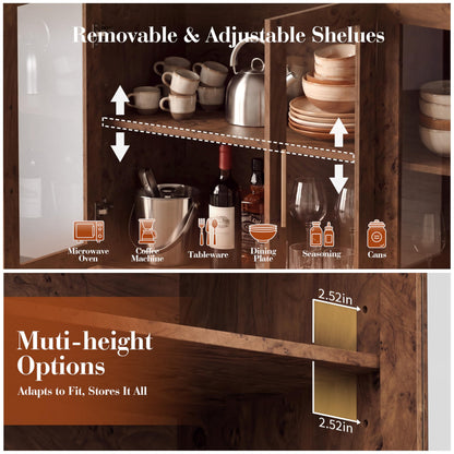 Curved Sideboard Cabinet - 4 Glass Doors