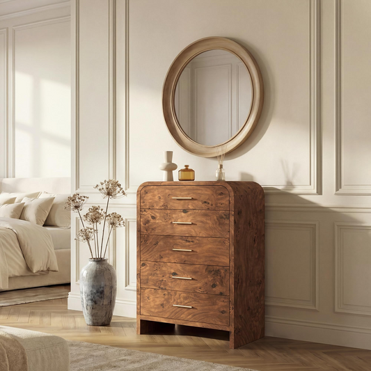 Curved 5-Drawer Dresser Dark Burl