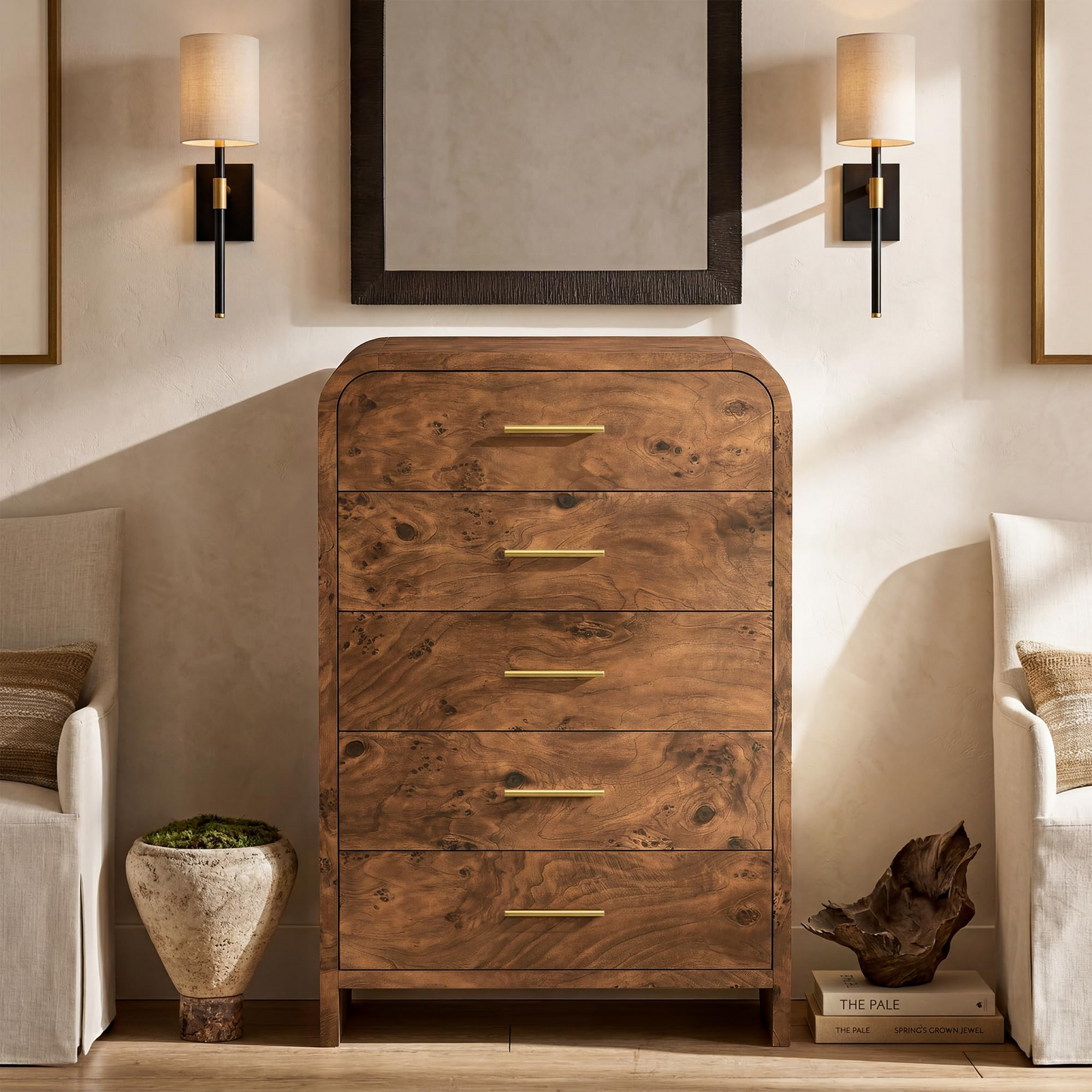 Curved 5-Drawer Dresser Dark Burl