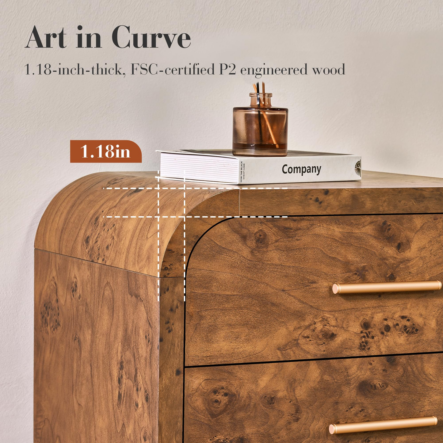 Curved 5-Drawer Dresser Dark Burl