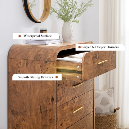 Curved 5-Drawer Dresser Dark Burl