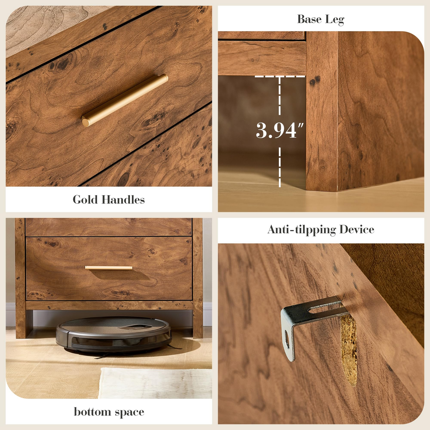 Curved 5-Drawer Dresser Dark Burl
