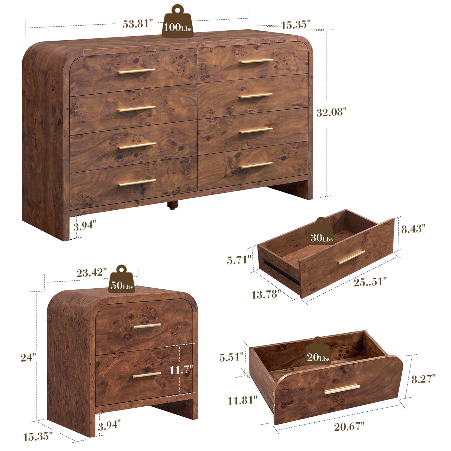 Curved 8 + 2 Drawer Set