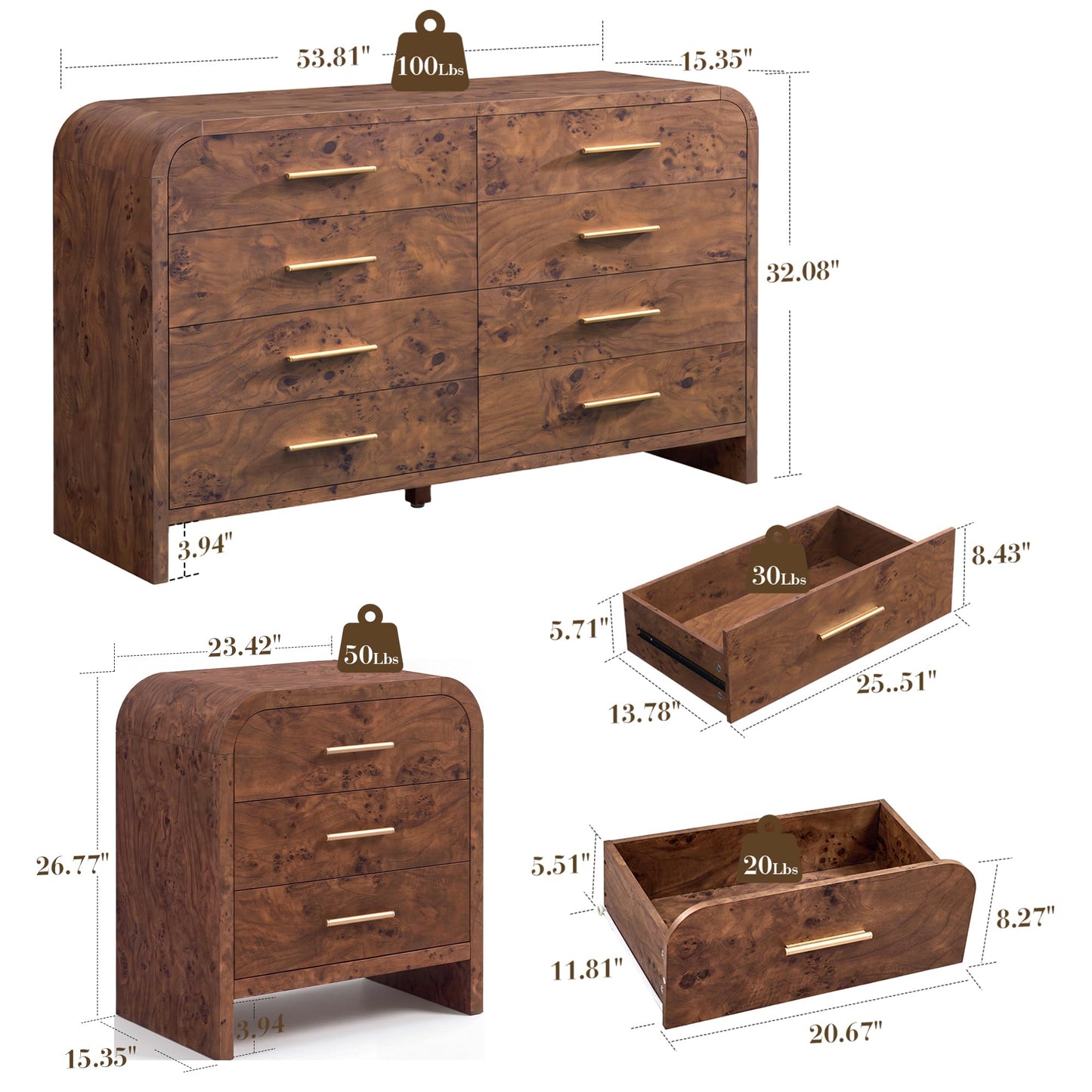 Curved 8 + 3 Drawer Set