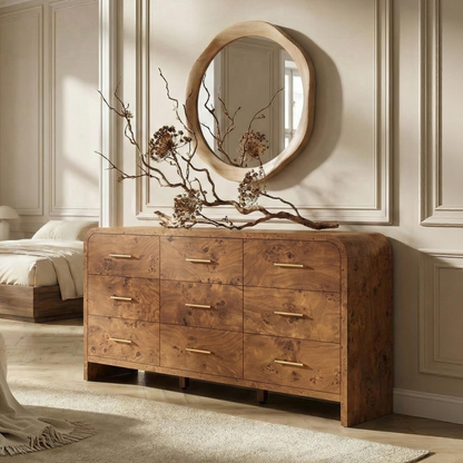 Curved 9-Drawer Dresser Dark Burl