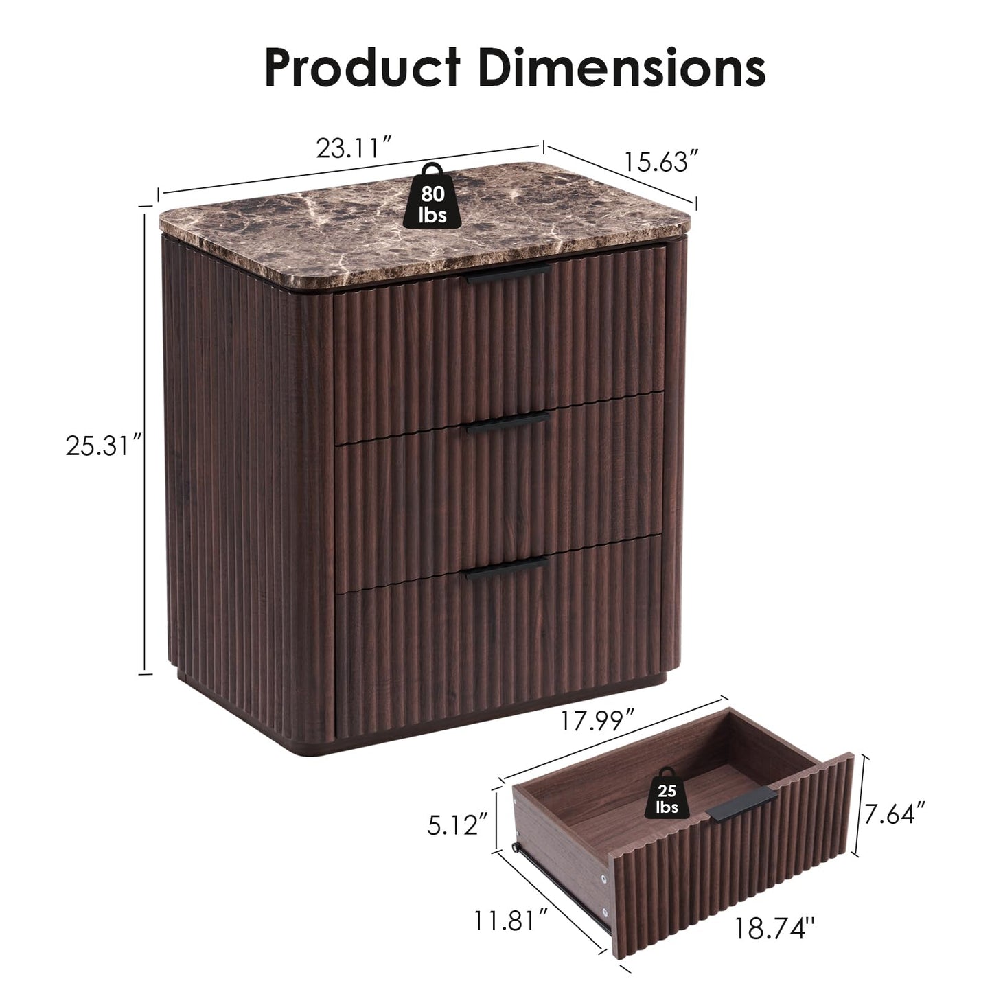Ripple 3-Drawer Nightstand