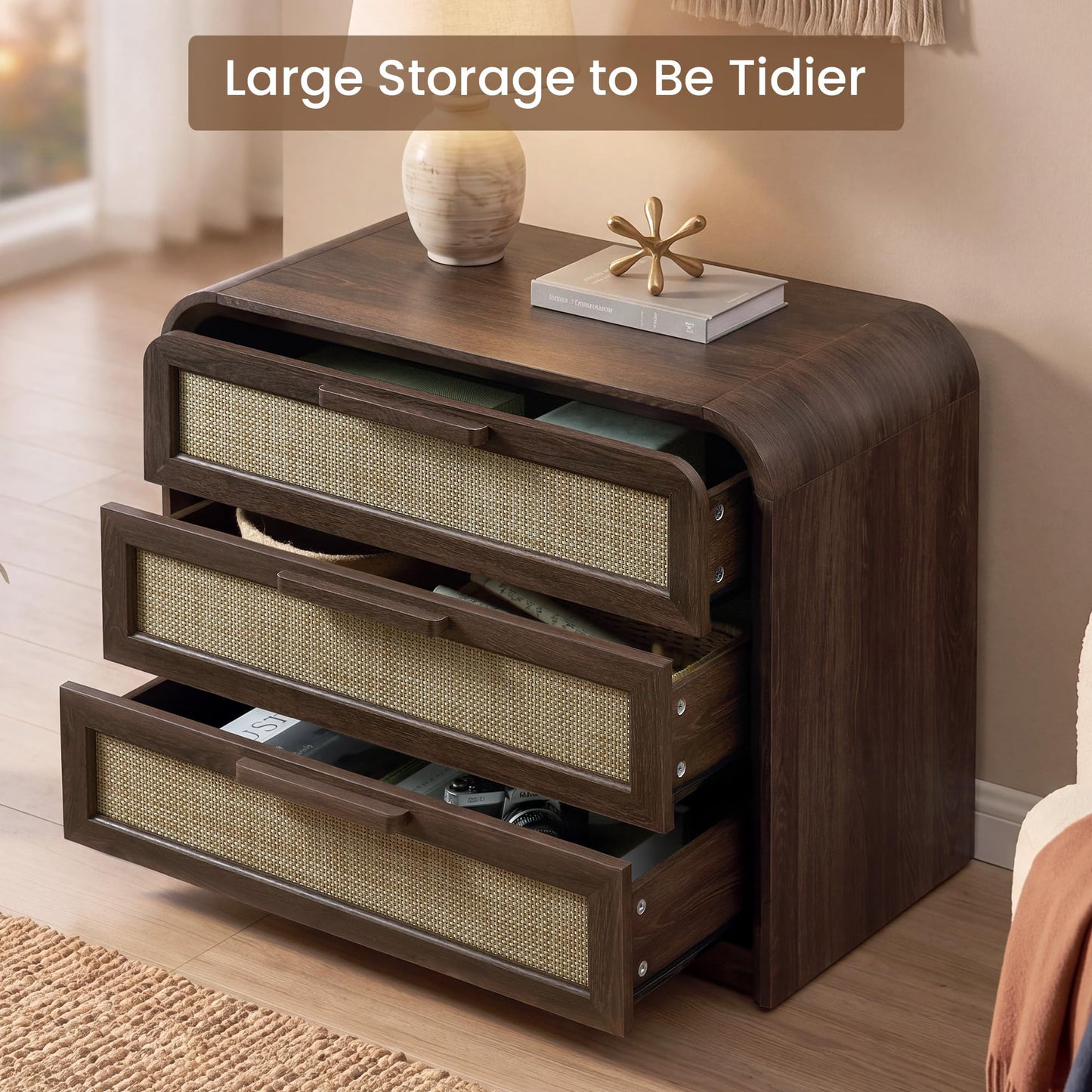 Woven 3-Drawers Nightstand-C