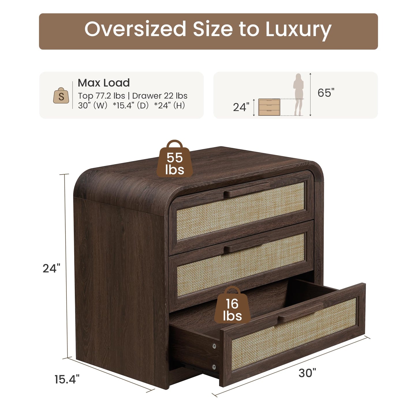 Woven 3-Drawers Nightstand-C