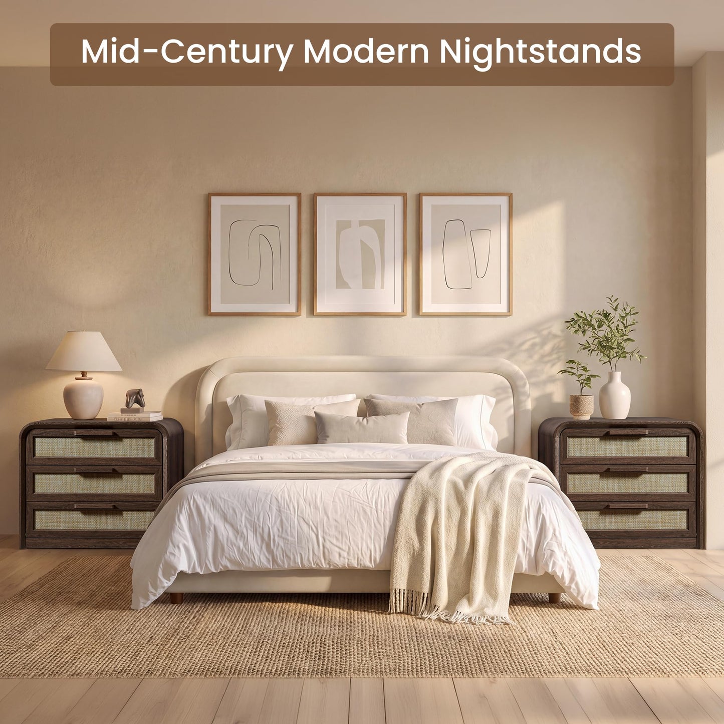 Woven 3-Drawers Nightstand-C