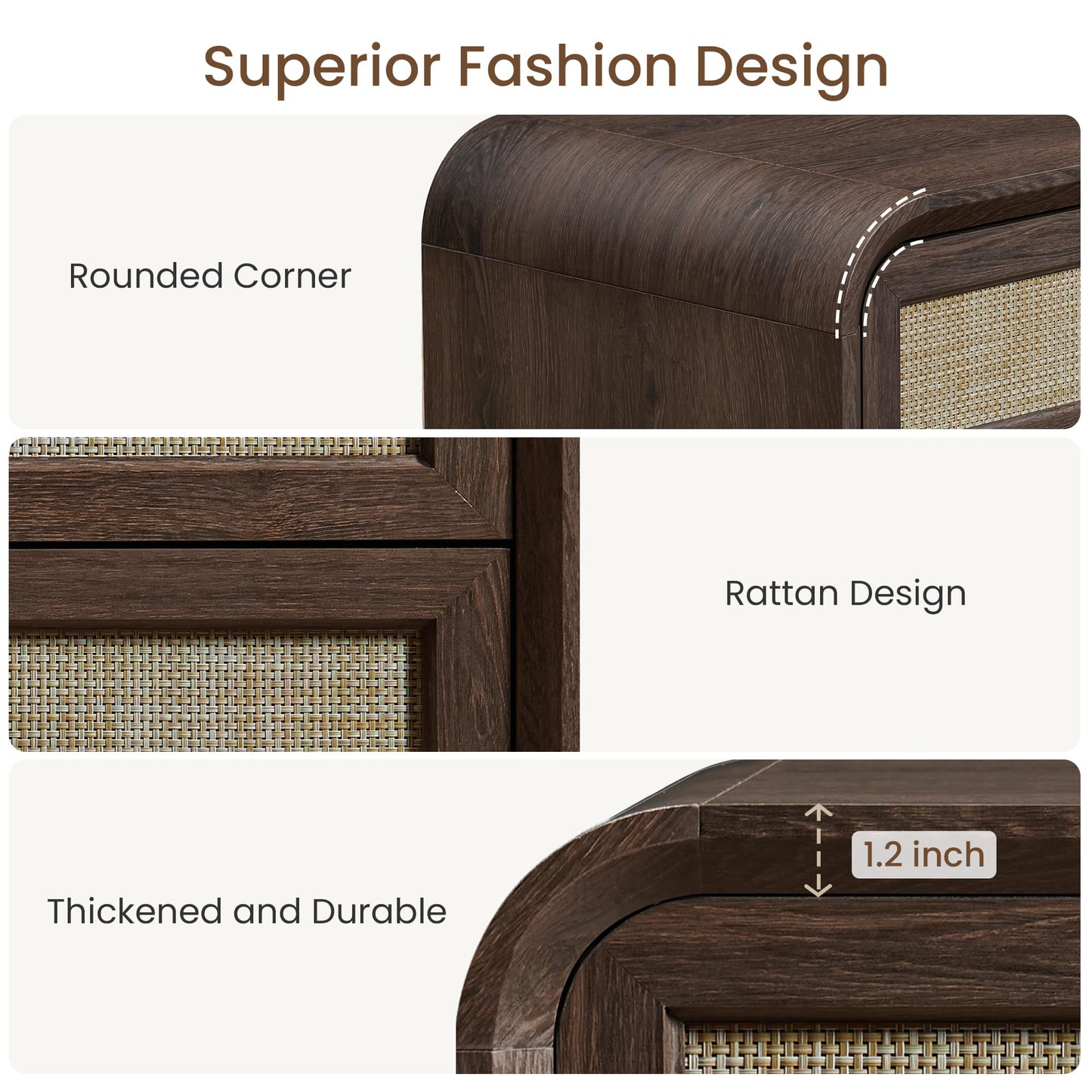 Woven 3-Drawers Nightstand-C