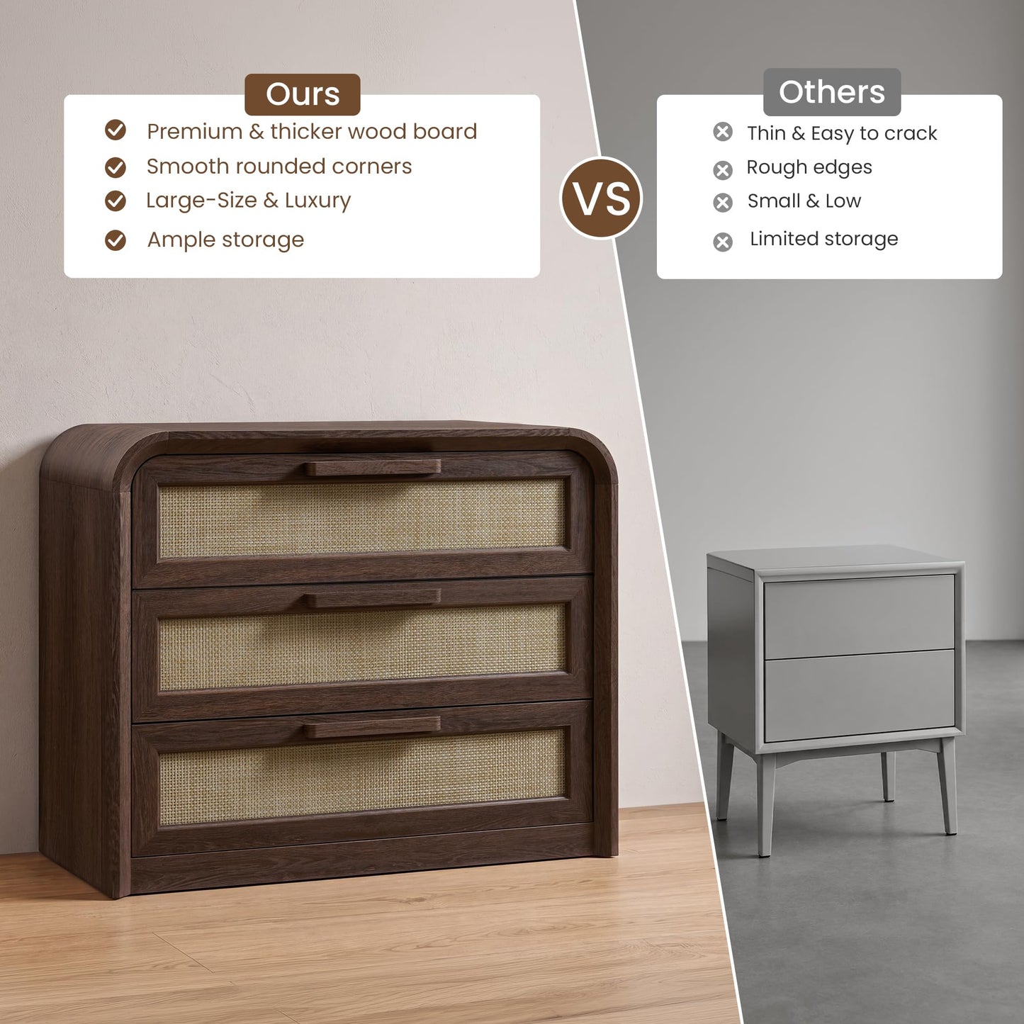 Woven 3-Drawers Nightstand-C