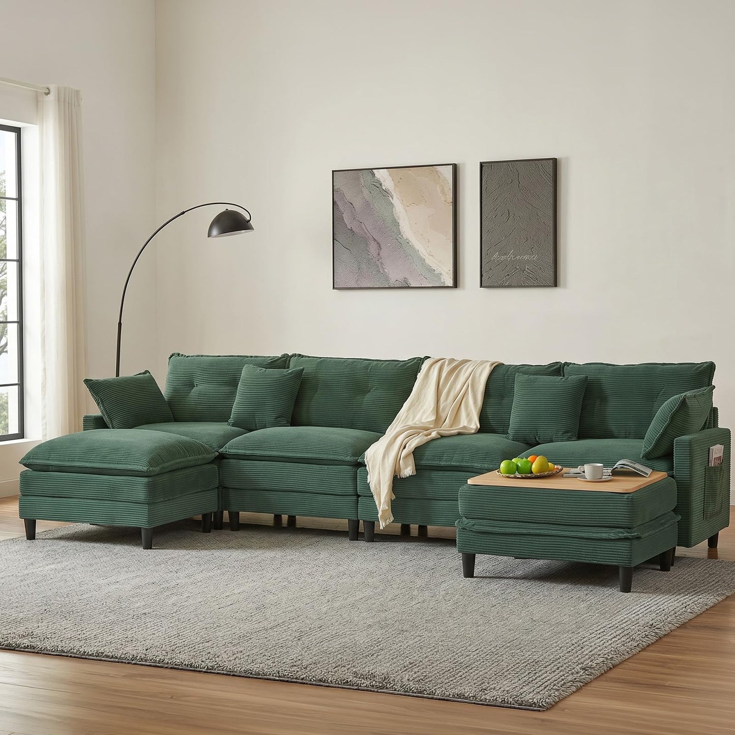 Corduroy Sectional Sofa - 4 Seat & 2 Ottoman