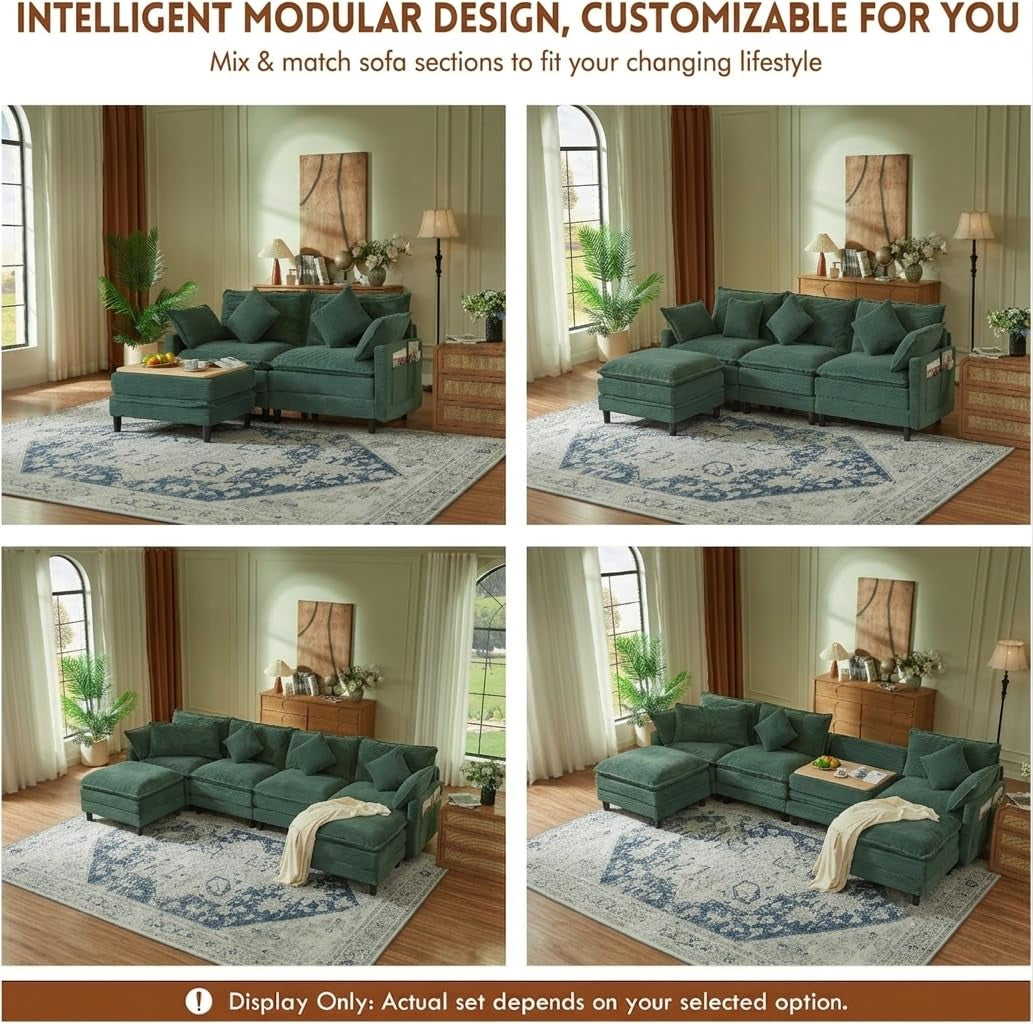 Corduroy Sectional Sofa - 4 Seat & 2 Ottoman