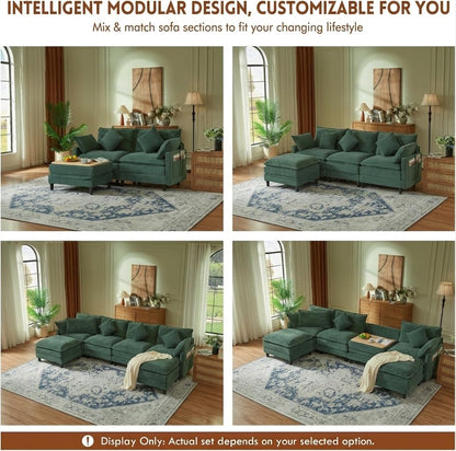 Corduroy Sectional Sofa - 4 Seat & 2 Ottoman