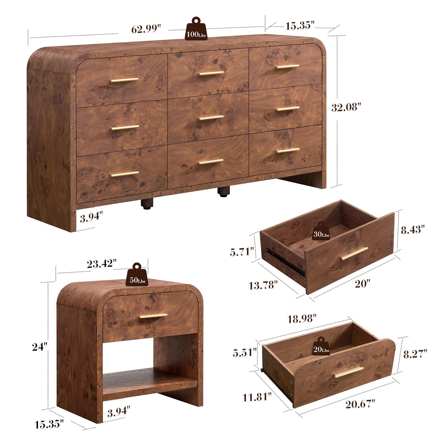 Curved 9 + 1 Drawer Set