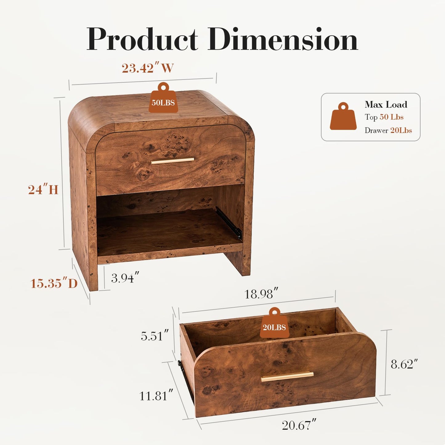 Curved 2-Drawer Nightstand