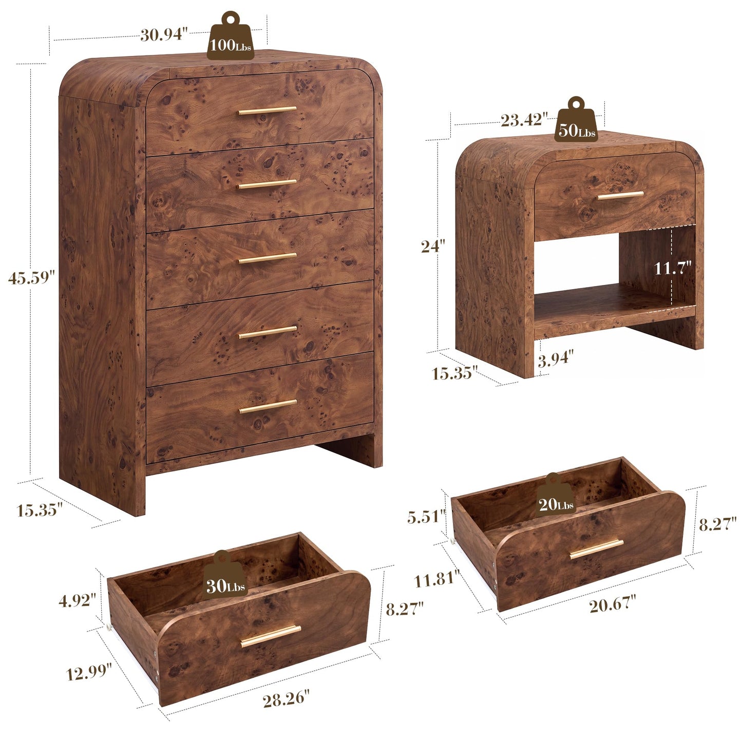 Curved 5 + 1 Drawer Set