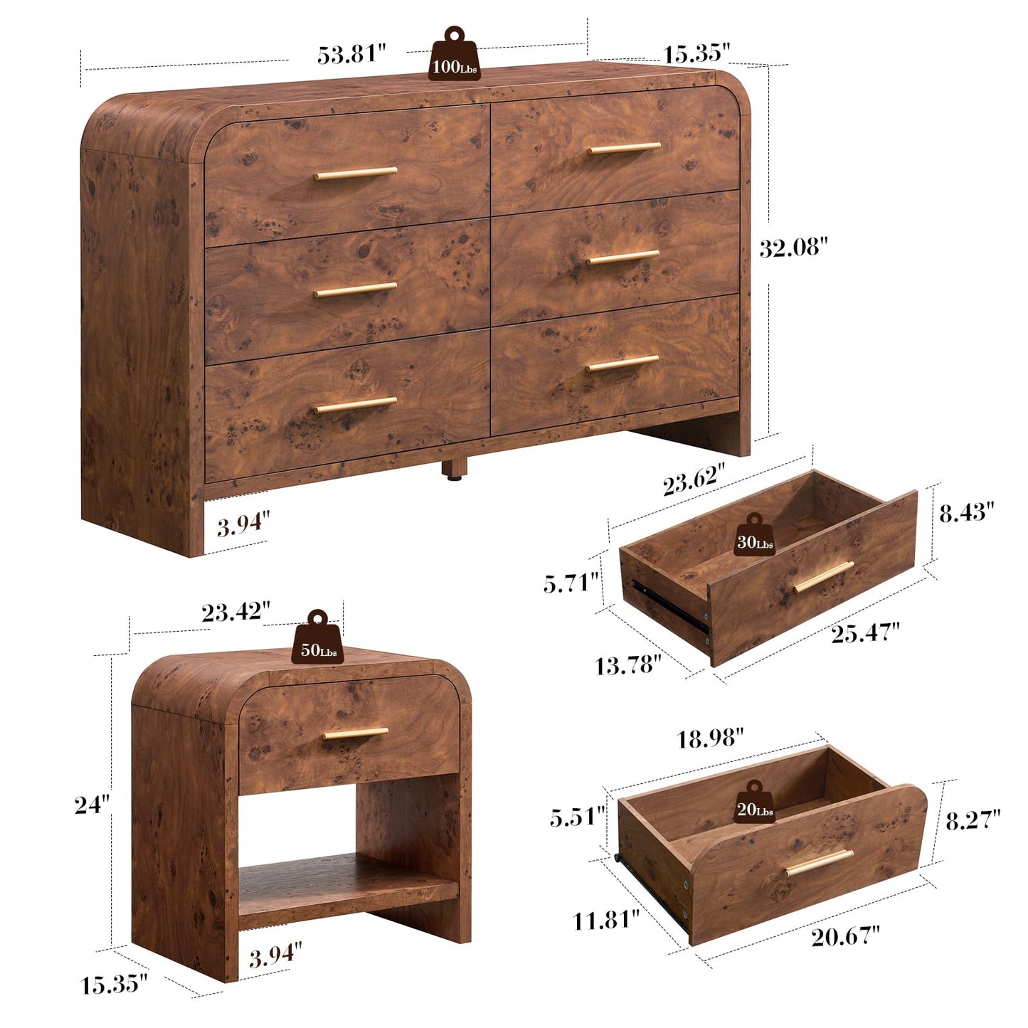 Curved 6 + 1 Drawer Set