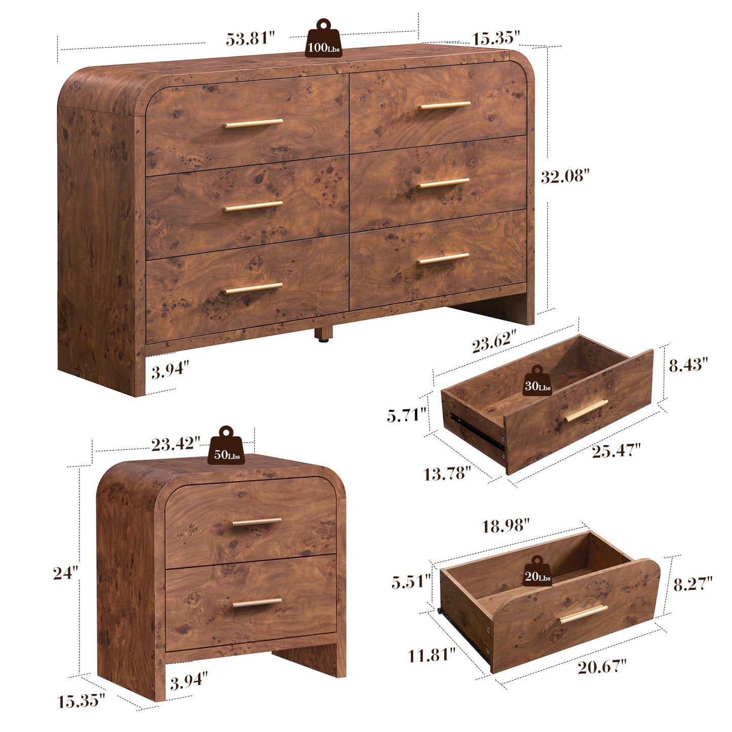 Curved 6 + 2 Drawer Set
