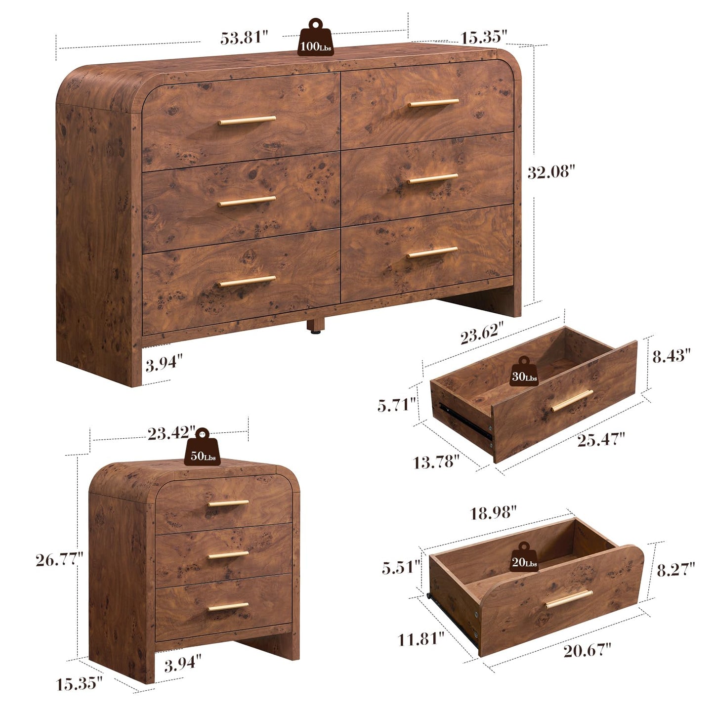Curved 6 + 3 Drawer Set