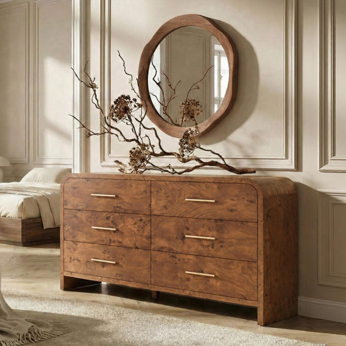 Curved 6-Drawer Dresser Dark Burl
