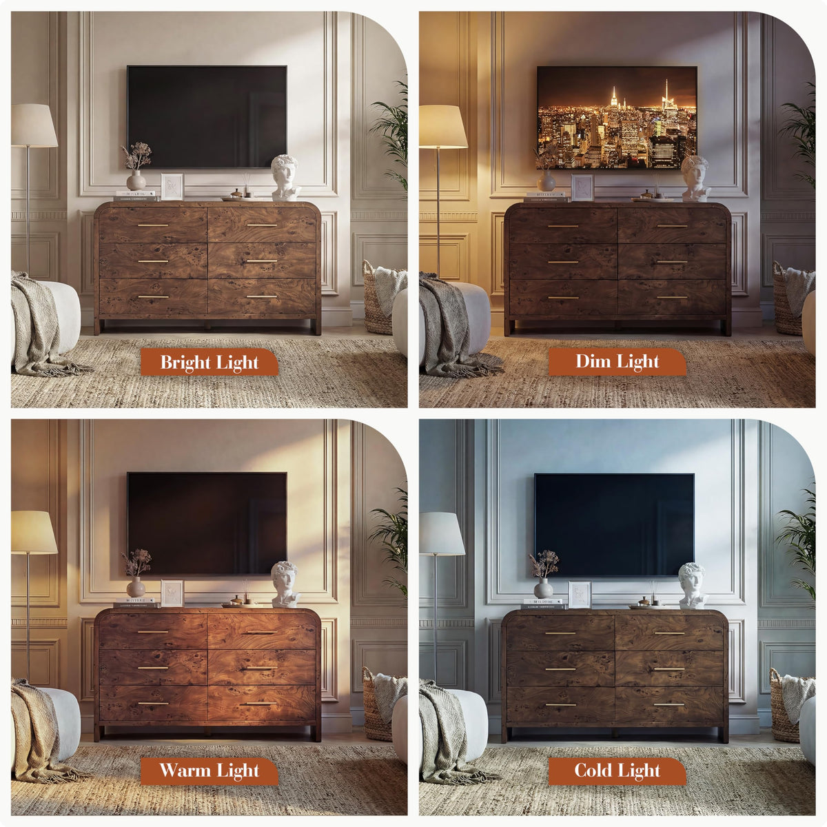 Curved 6-Drawer Dresser