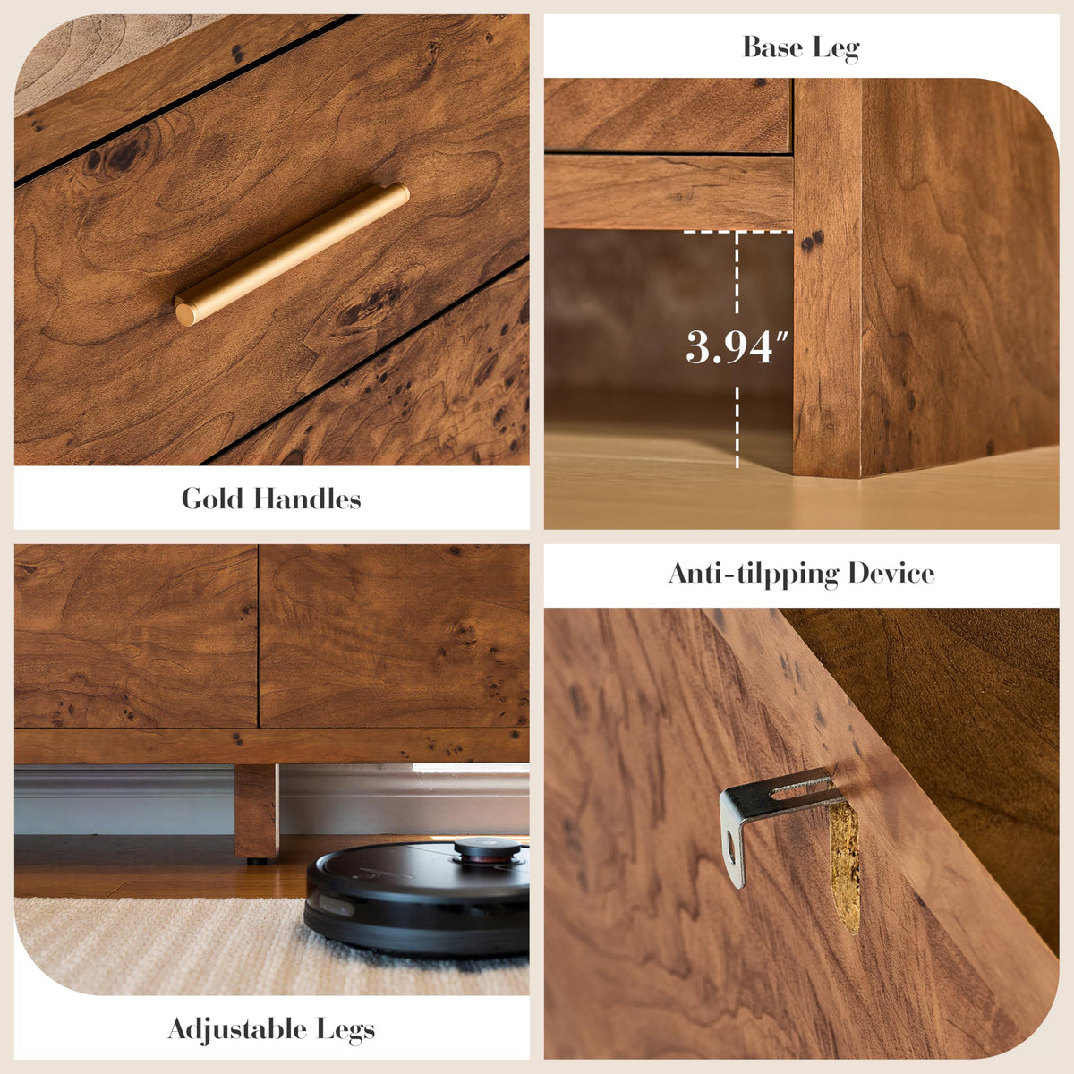 Curved 9-Drawer Dresser Dark Burl