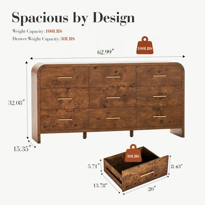 Curved 9-Drawer Dresser