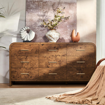 Curved 9-Drawer Dresser Dark Burl