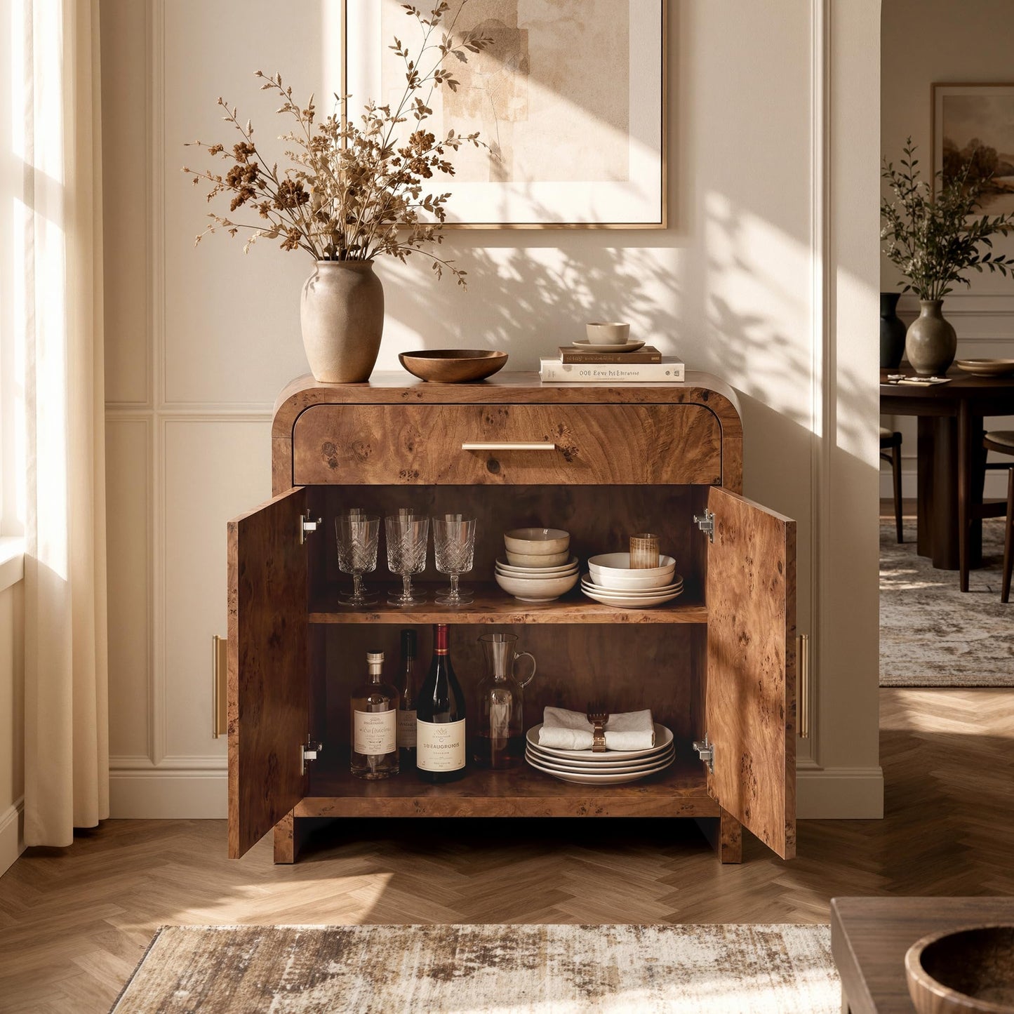 Curved 2-Door & Drawer Cabinet