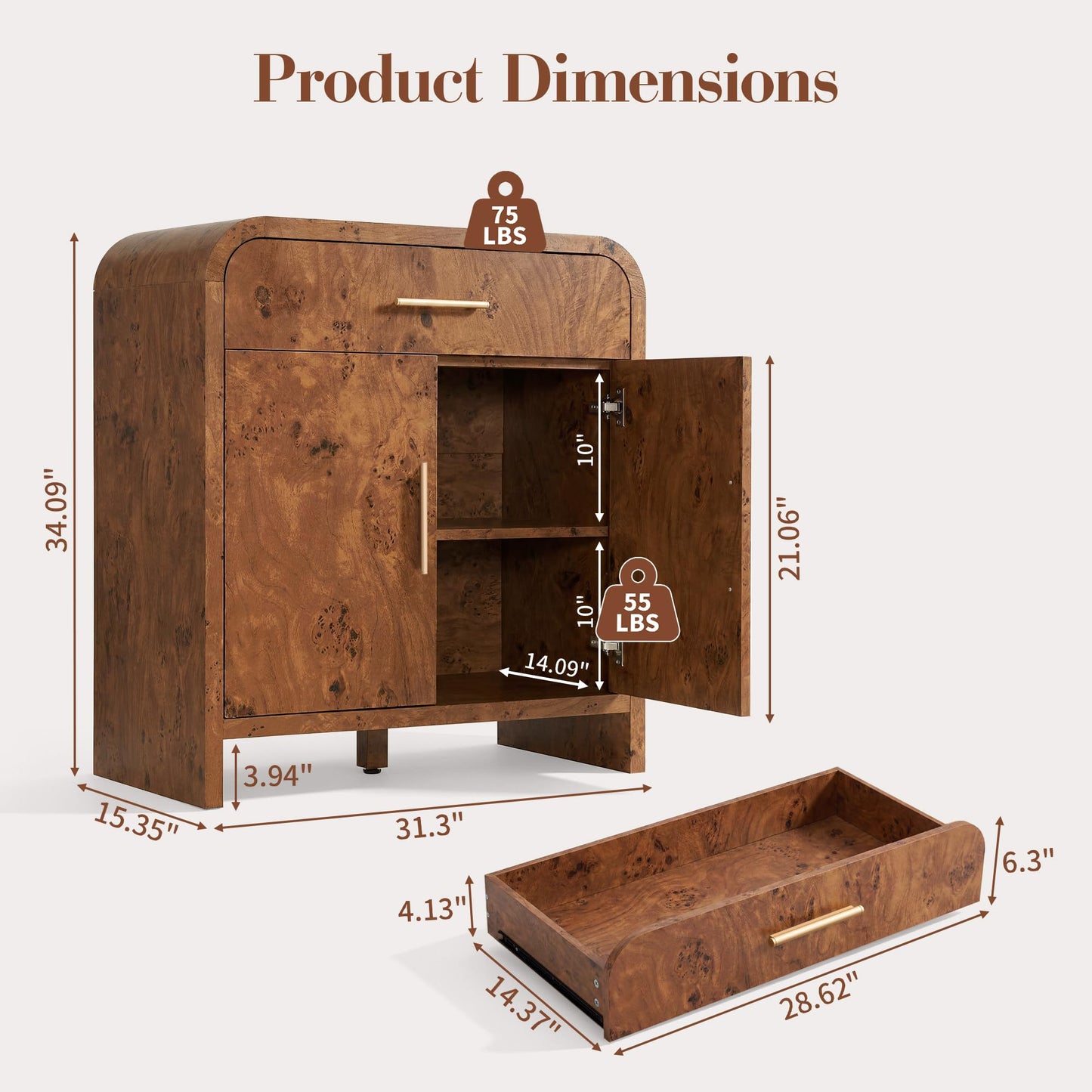 Curved 2-Door & Drawer Cabinet