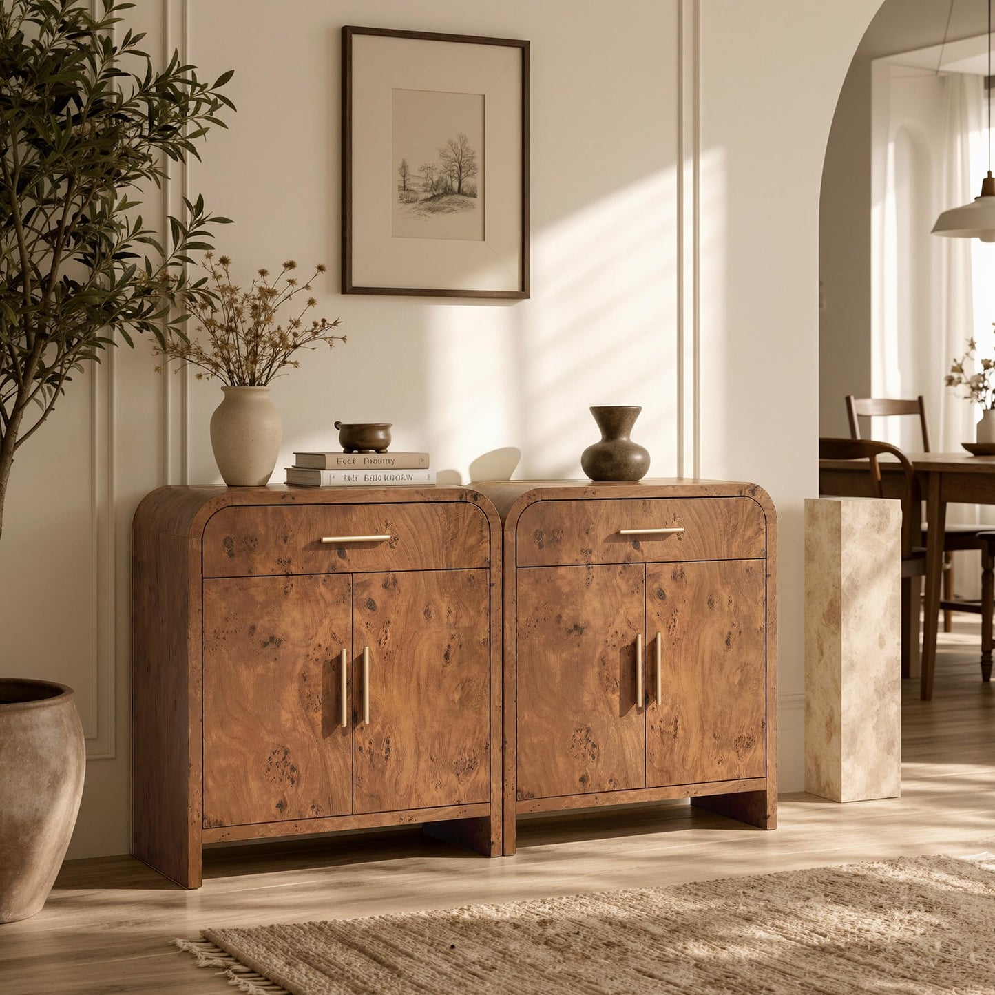 Curved 2-Door & Drawer Cabinet