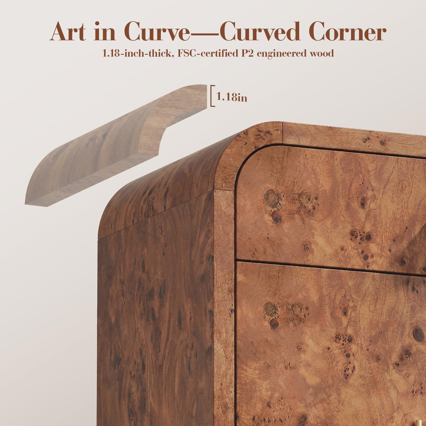 Curved 2-Door & Drawer Cabinet