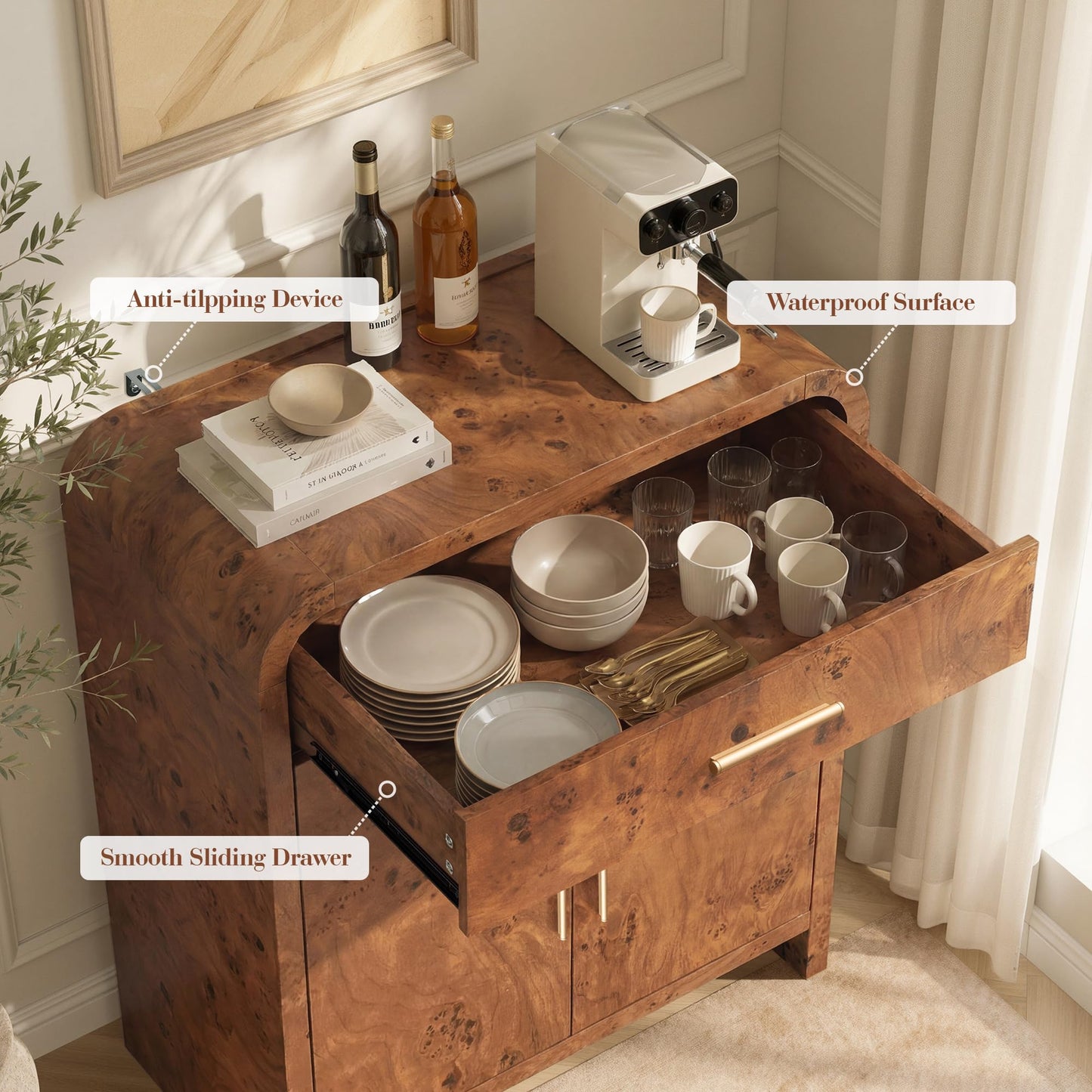 Curved 2-Door & Drawer Cabinet