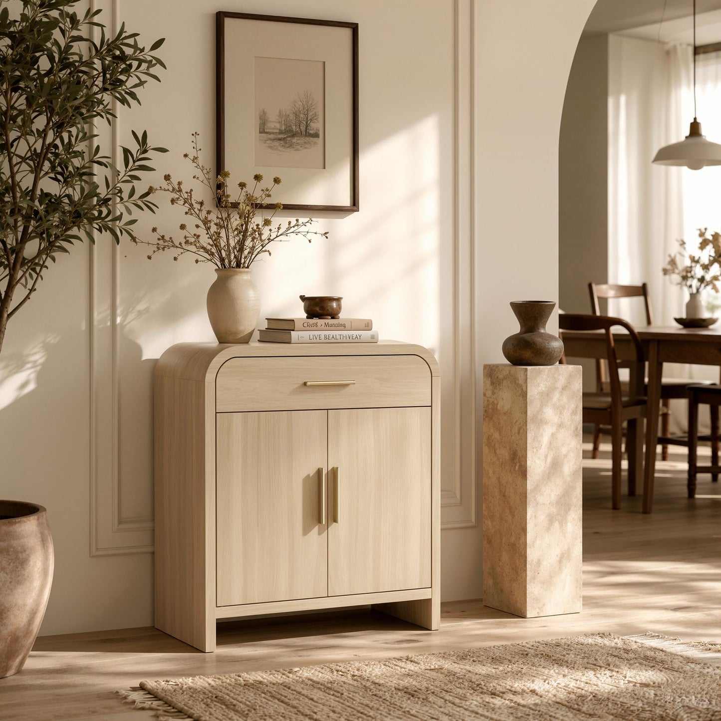 Curved 2-Door & Drawer Cabinet