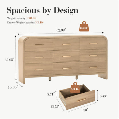 Curved 9-Drawer Dresser