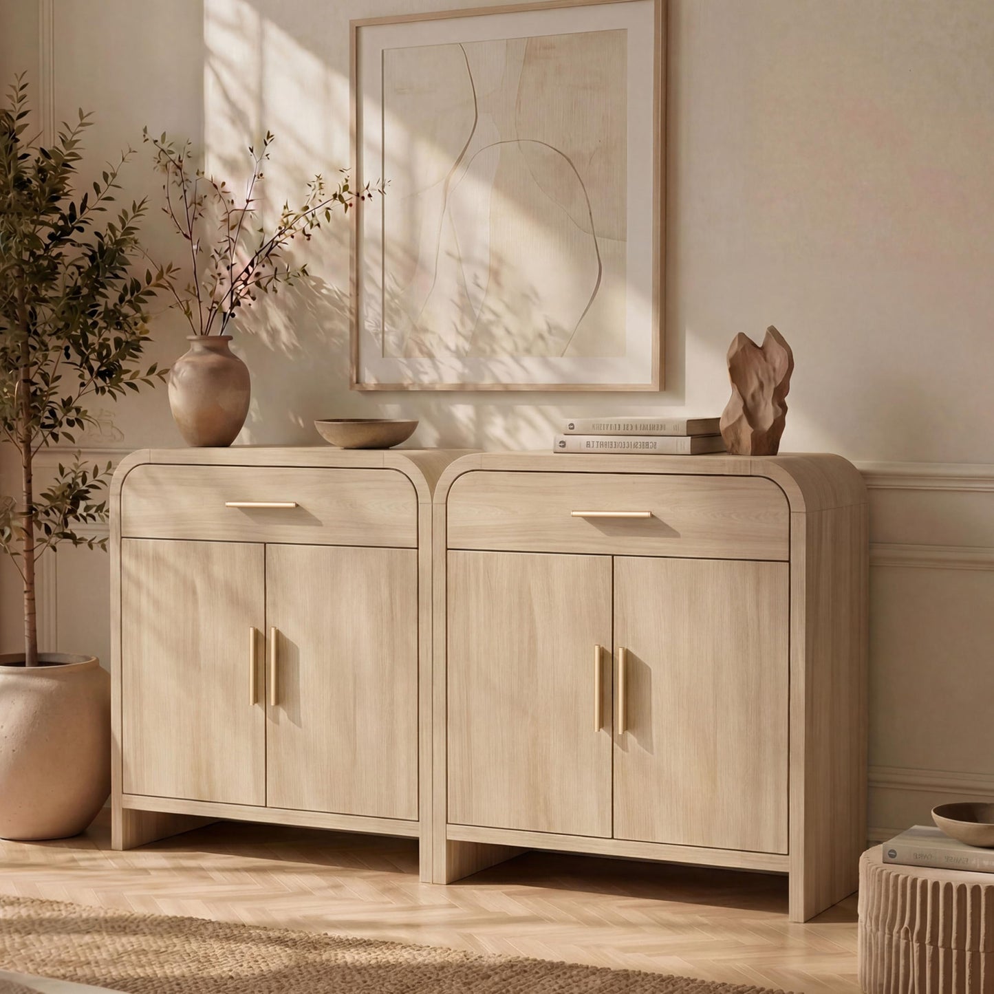 Curved 2-Door & Drawer Cabinet