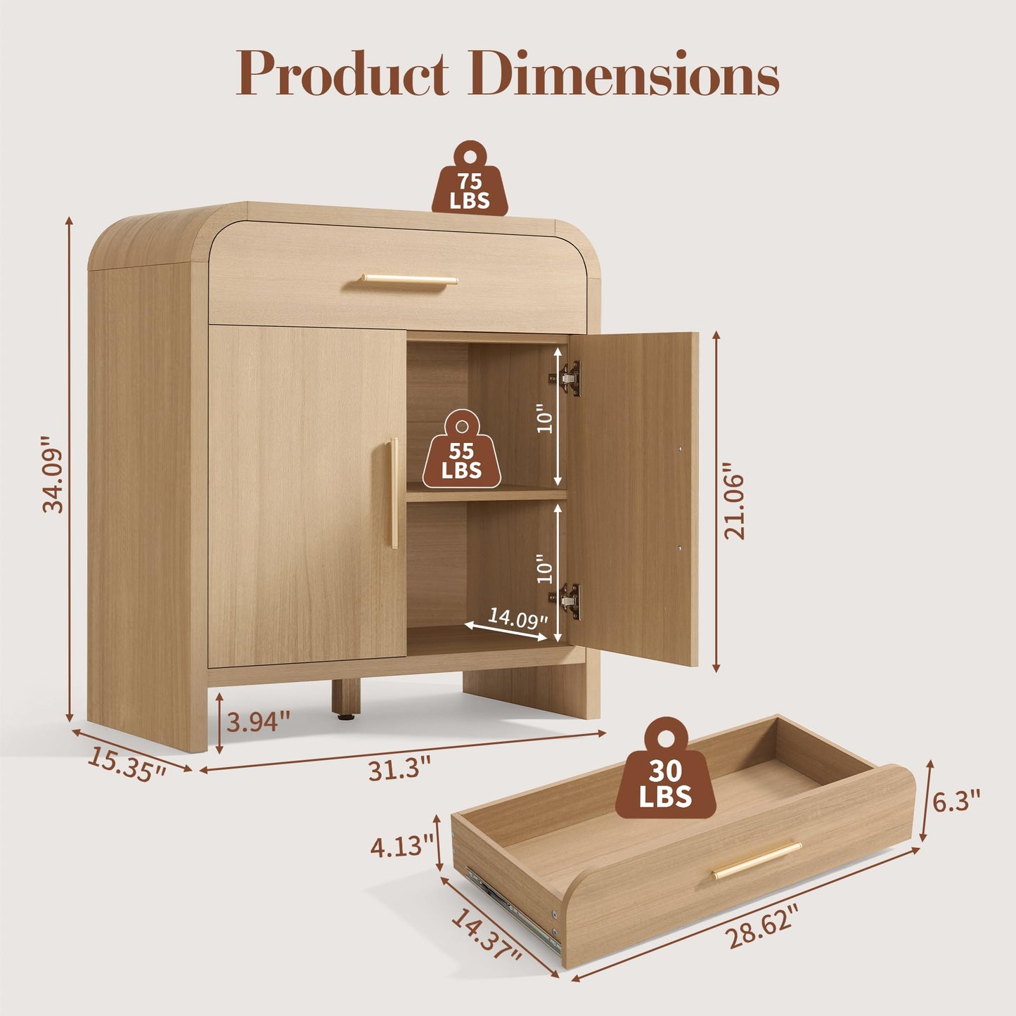 Curved 2-Door & Drawer Cabinet