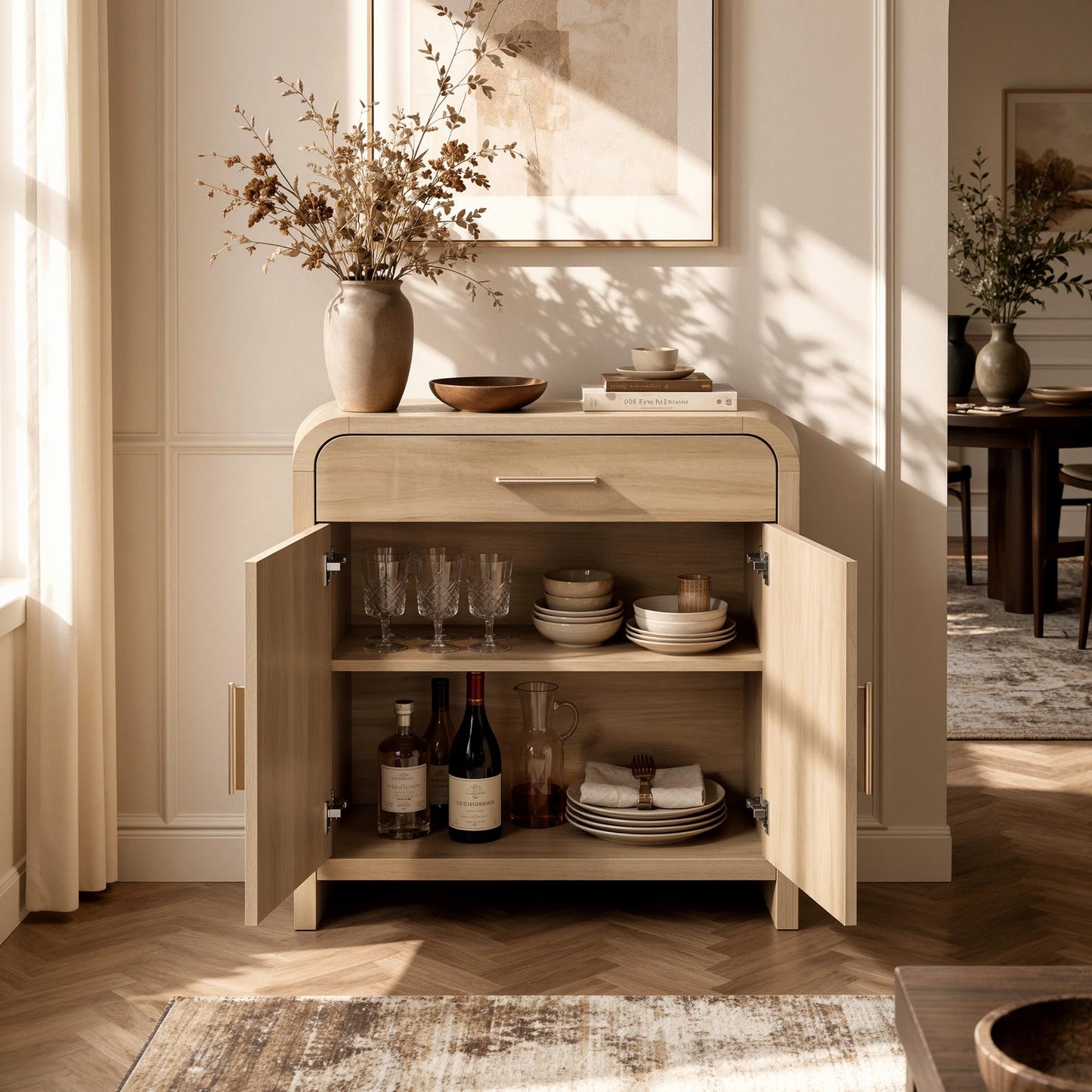 Curved 2-Door & Drawer Cabinet
