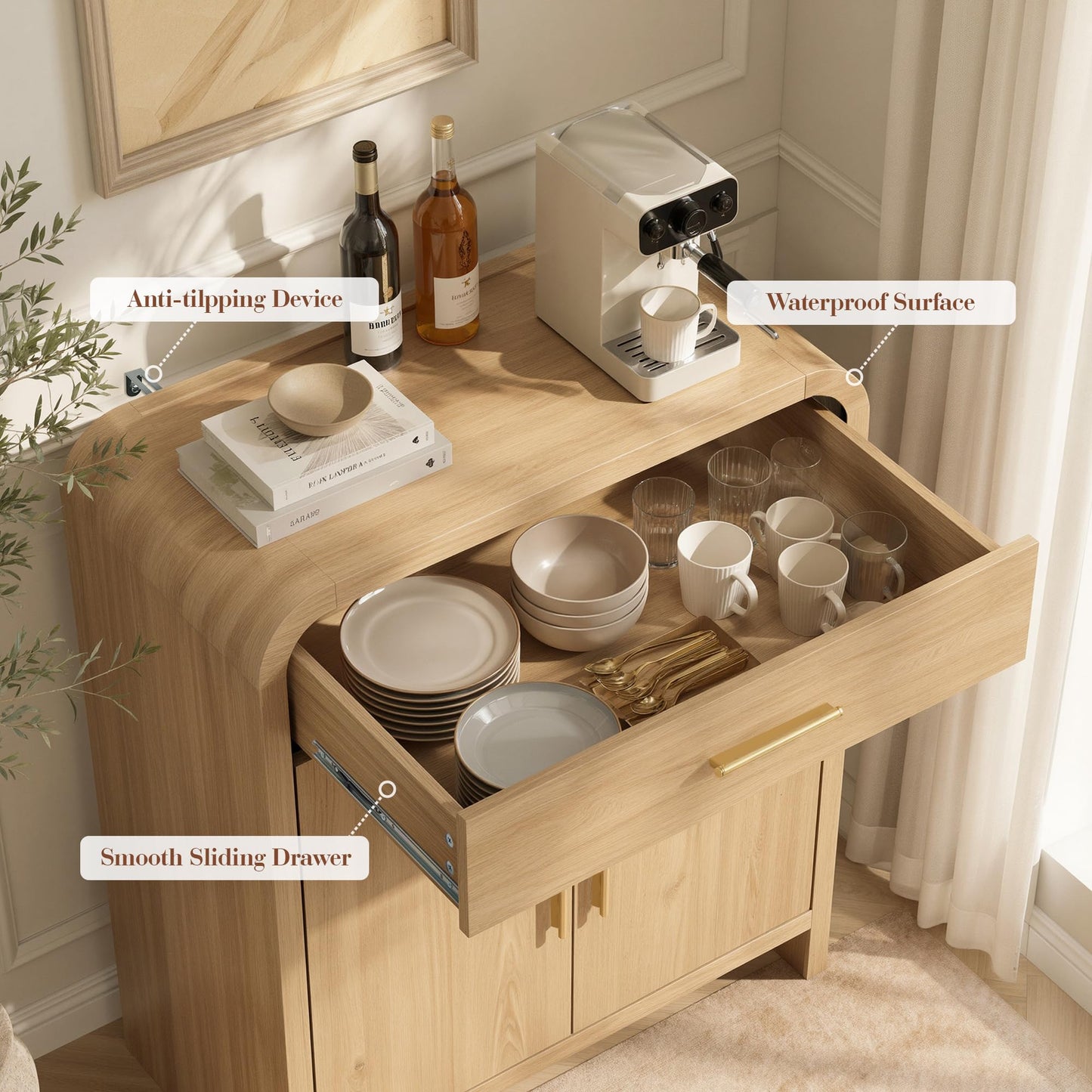 Curved 2-Door & Drawer Cabinet