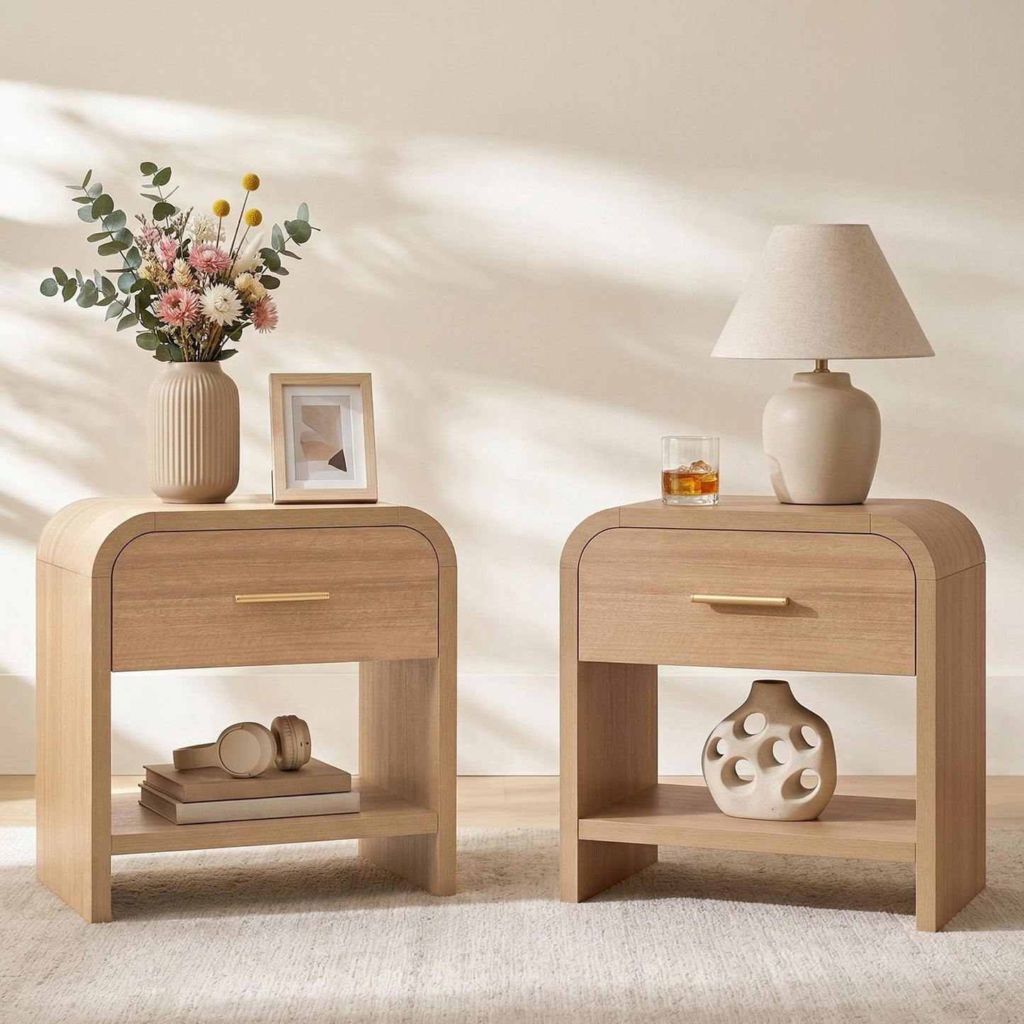 【Halloween Pre-Sale】Curved 1-Drawer Nightstand-2Pcs