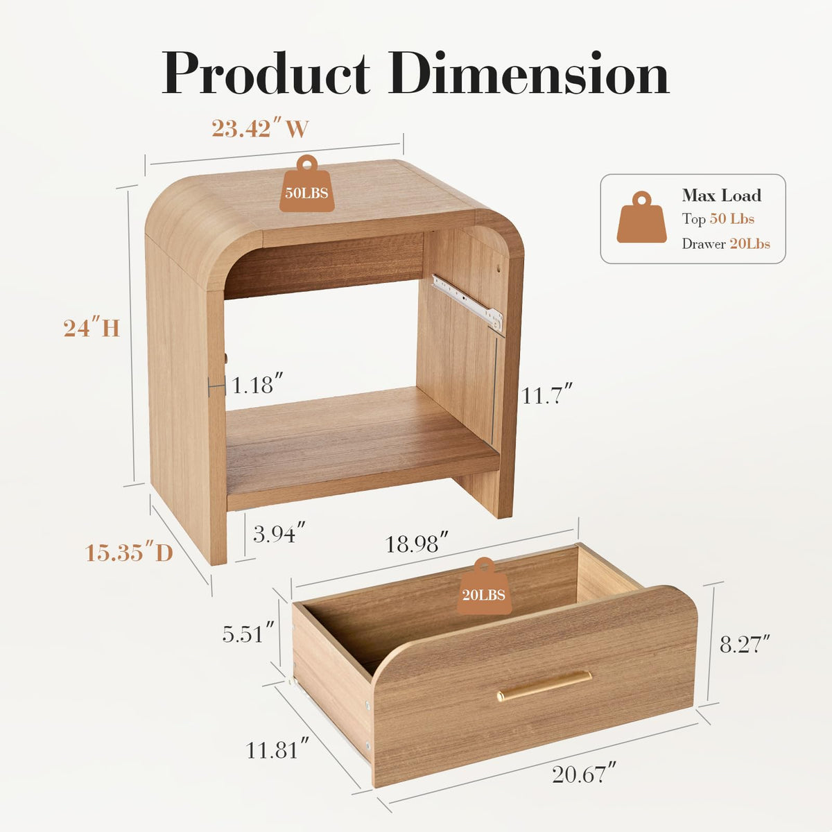 Curved 1-Drawer Nightstand