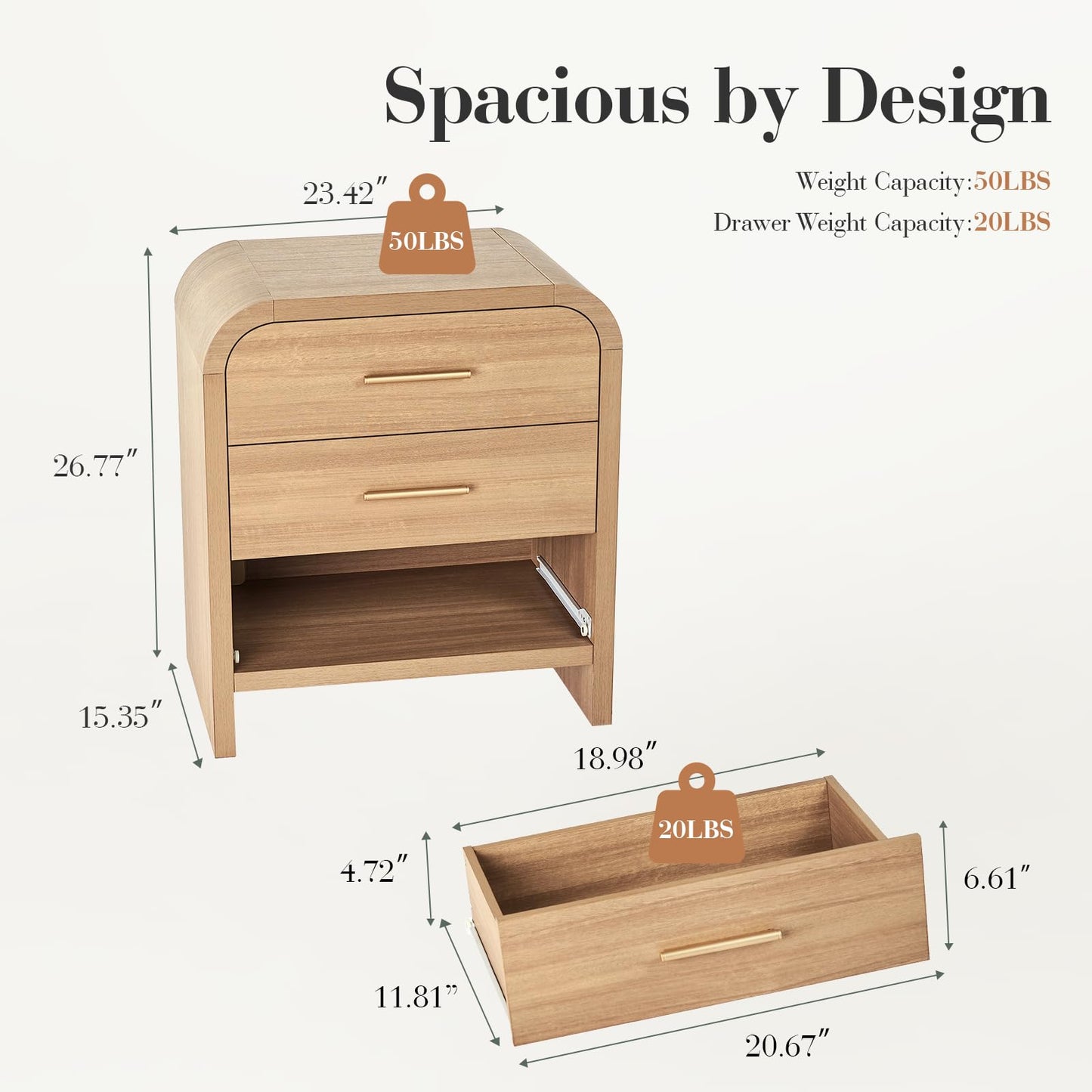 Curved 3-Drawer Nightstand