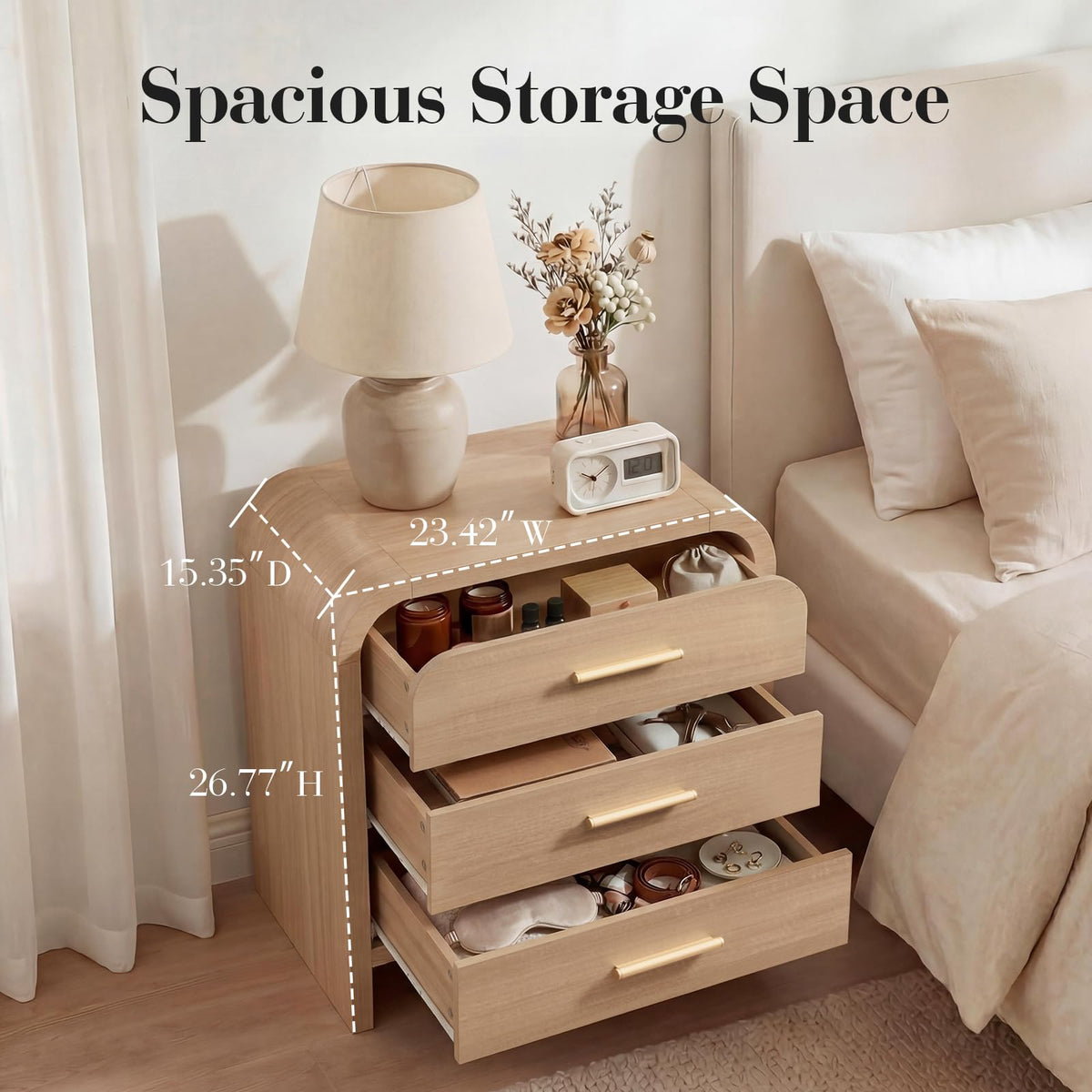 Curved 3-Drawer Nightstand